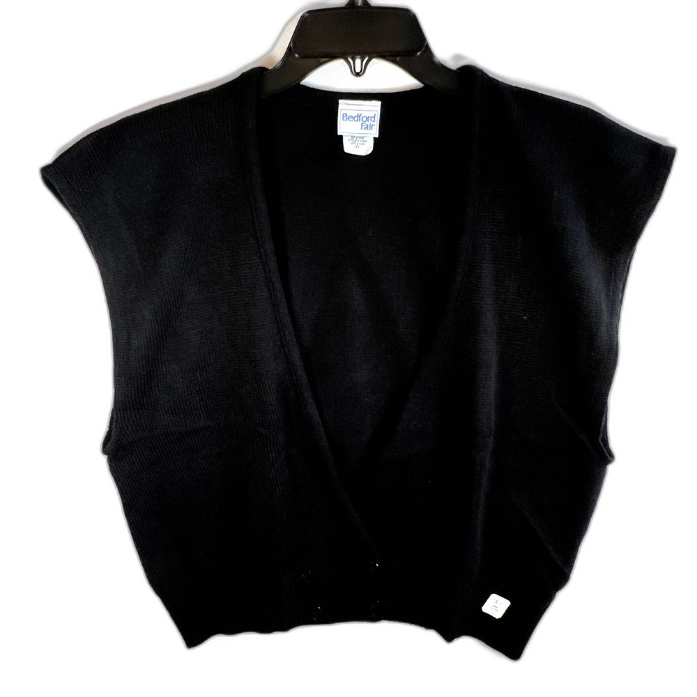 VTG 80's Bedford Fair Black Sweater Vest Academia Preppy Double Buttons XL NEW